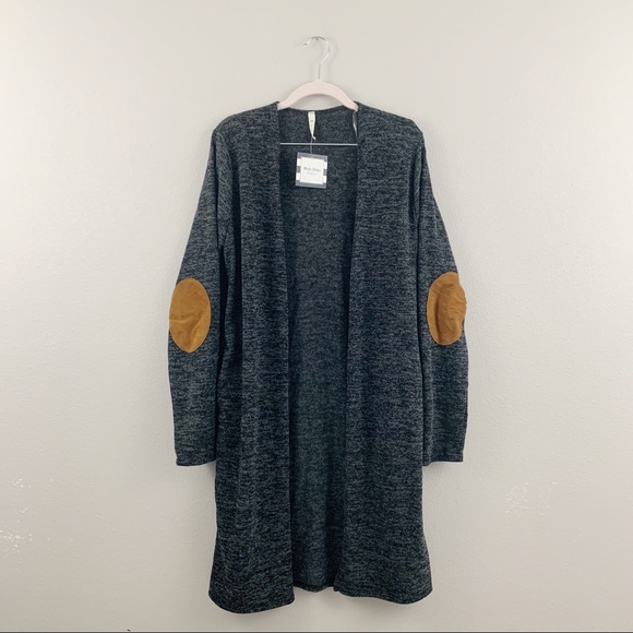 Charcoal Gray Cardigan with Brown Elbow Patch - Picture 2 of 8